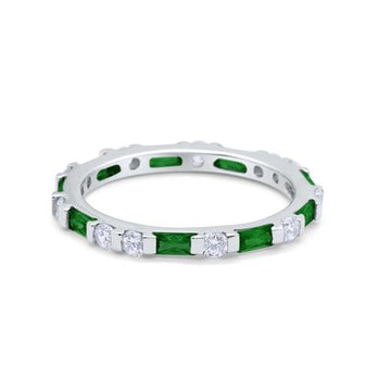 Art Deco Baguette Simulated Green Emerald Cubic Zirconia Wedding Ring 925 Sterling Silver